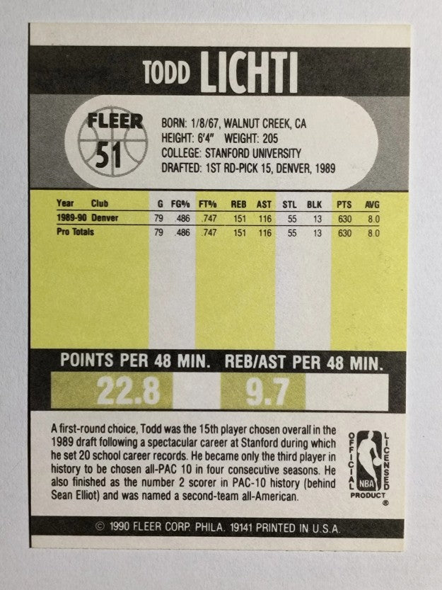 1990-91 Fleer #51 Todd Lichti RC
