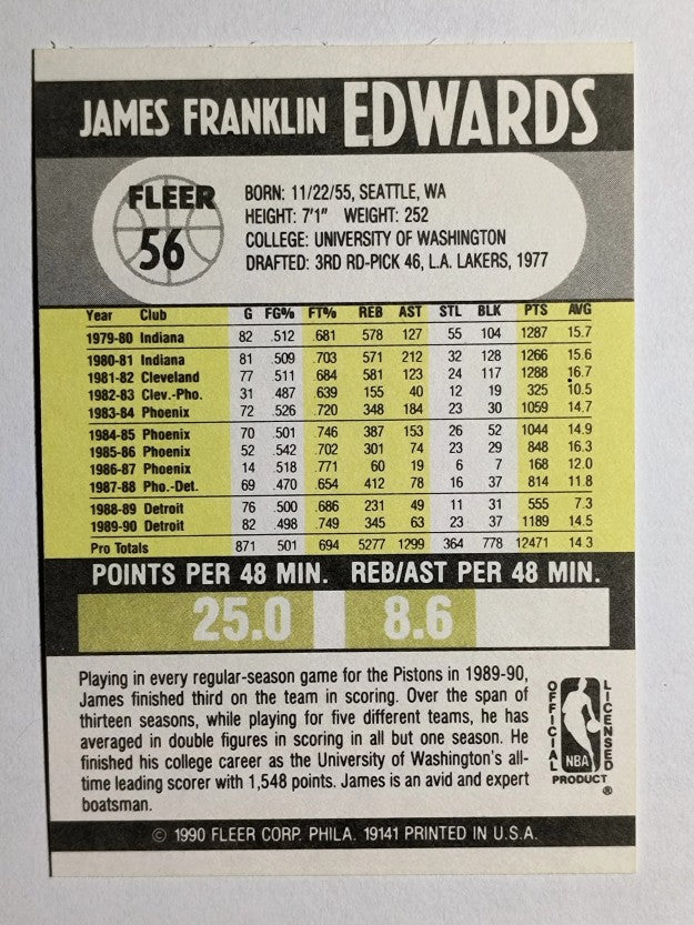 1990-91 Fleer #56 James Edwards