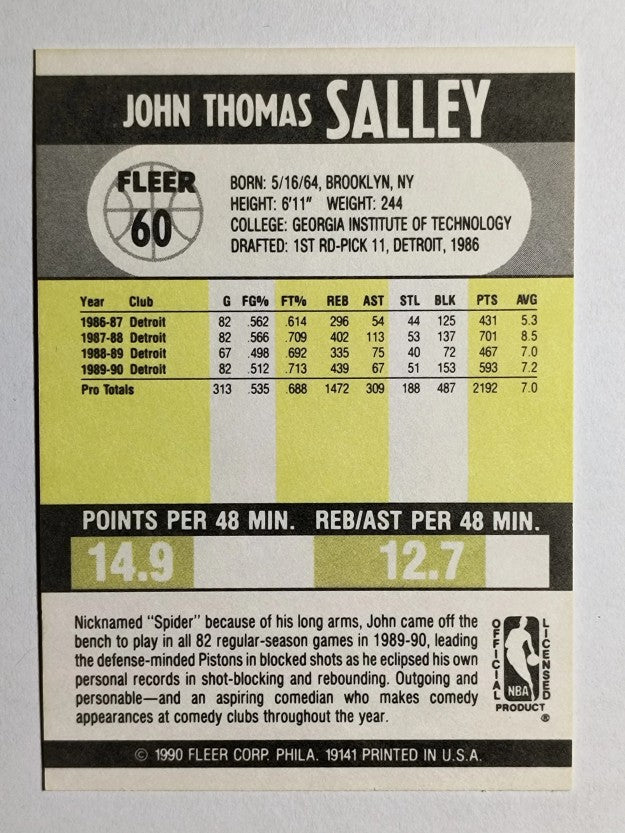 1990-91 Fleer #60 John Salley