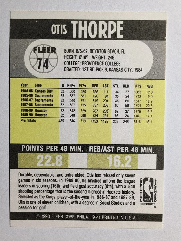 1990-91 Fleer #74 Otis Thorpe