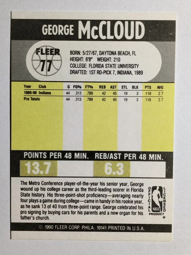 1990-91 Fleer #77 George McCloud RC