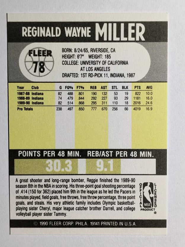 1990-91 Fleer #78 Reggie Miller