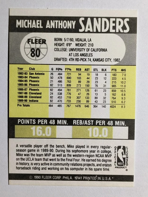 1990-91 Fleer #80 Mike Sanders