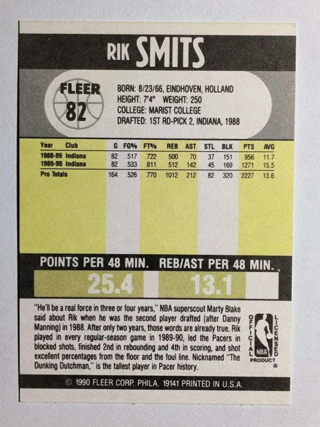 1990-91 Fleer #82 Rik Smits