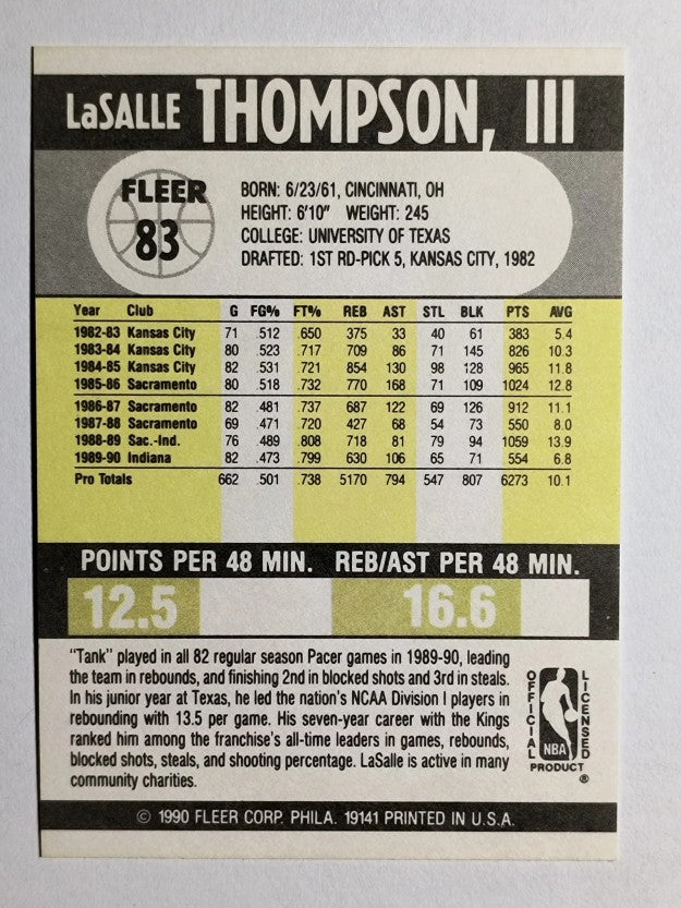 1990-91 Fleer #83 LaSalle Thompson