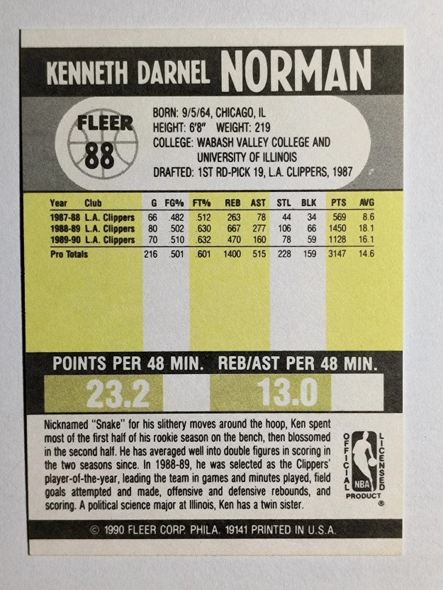 1990-91 Fleer #88 Ken Norman
