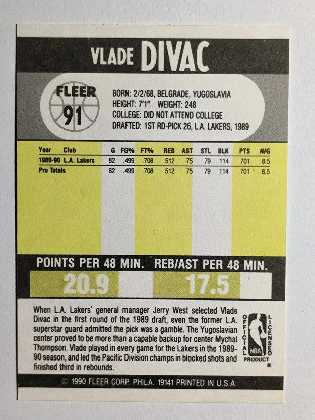 1990-91 Fleer #91 Vlade Divac RC
