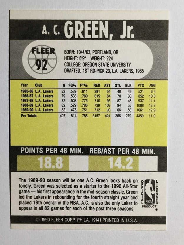 1990-91 Fleer #92 A.C. Green