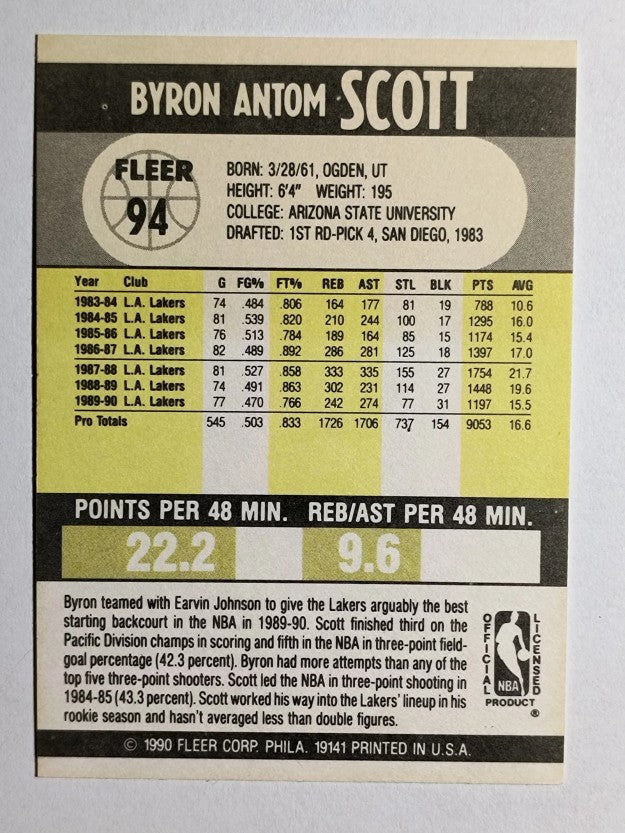 1990-91 Fleer #94 Byron Scott