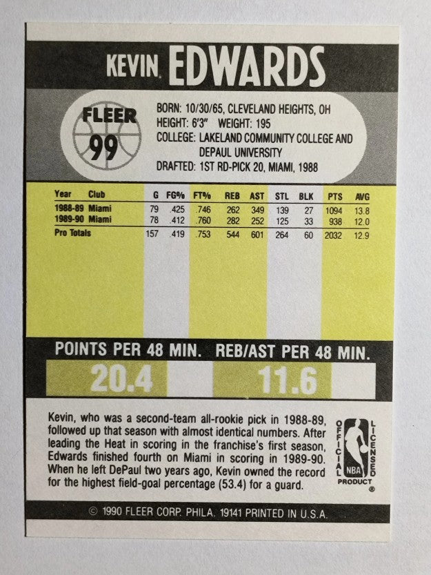 1990-91 Fleer #99 Kevin Edwards