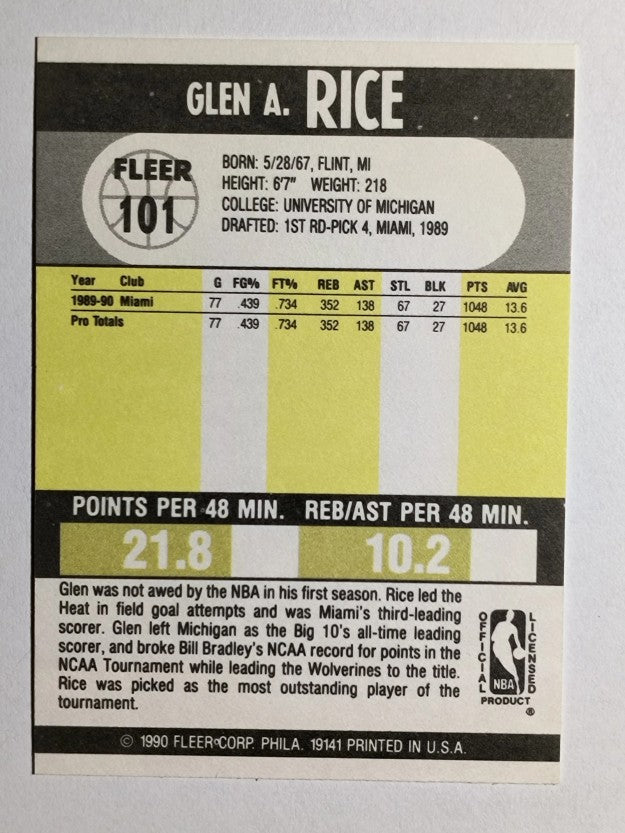1990-91 Fleer #101 Glen Rice RC