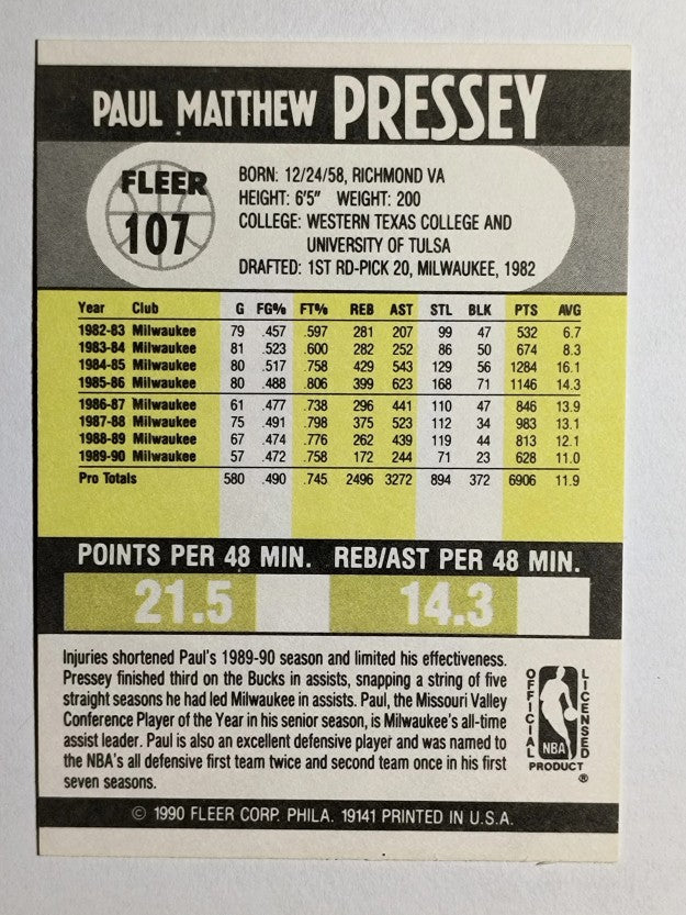 1990-91 Fleer #107 Paul Pressey