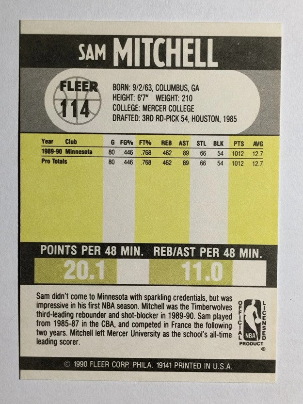 1990-91 Fleer #114 Sam Mitchell RC