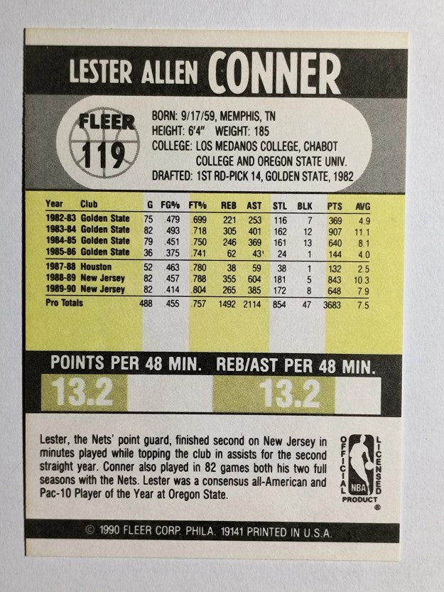 1990-91 Fleer #119 Lester Conner