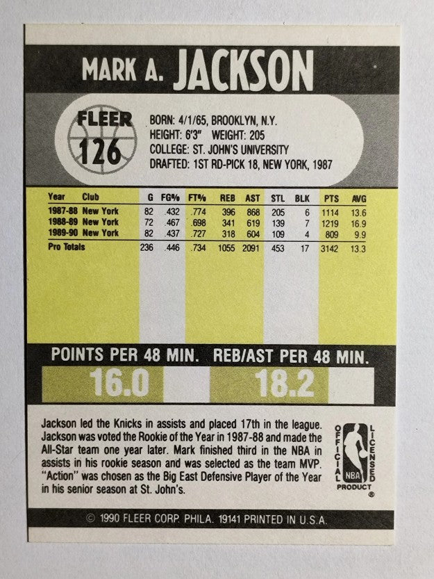 1990-91 Fleer #126 Mark Jackson