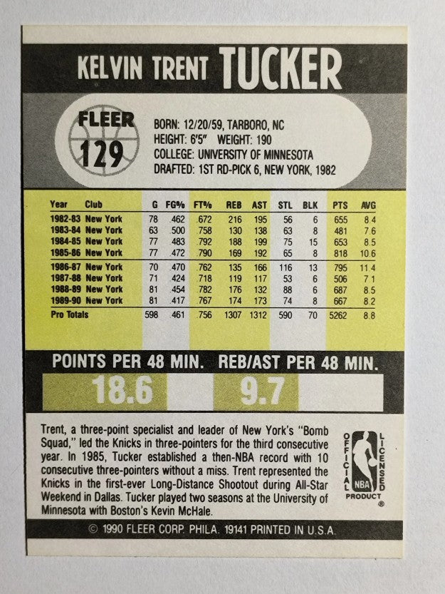 1990-91 Fleer #129 Trent Tucker