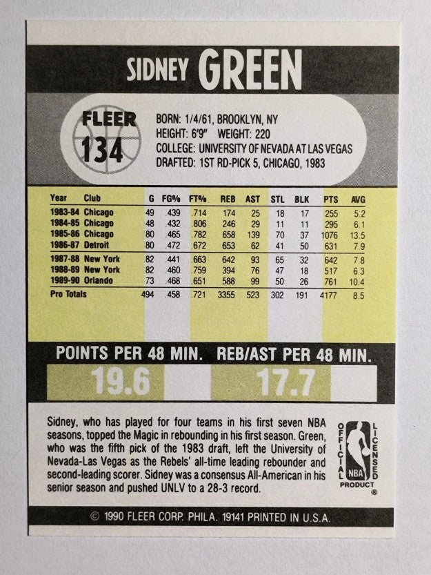 1990-91 Fleer #134 Sidney Green