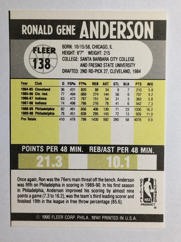 1990-91 Fleer #138 Ron Anderson