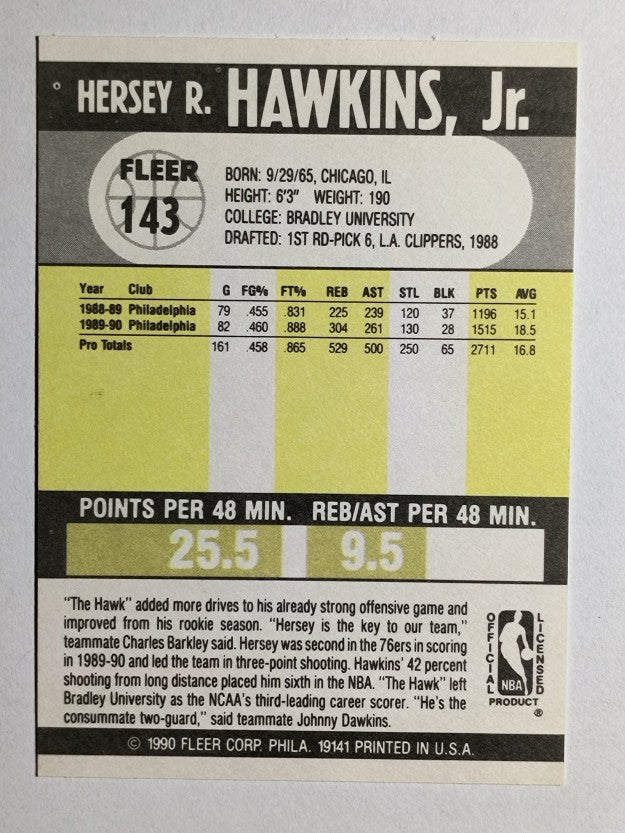 1990-91 Fleer #143 Hersey Hawkins
