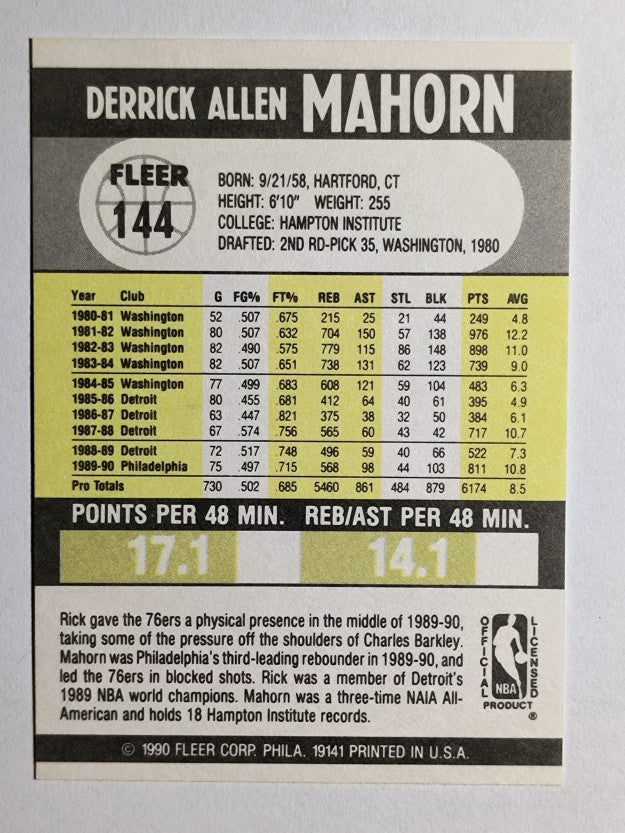 1990-91 Fleer #144 Rick Mahorn