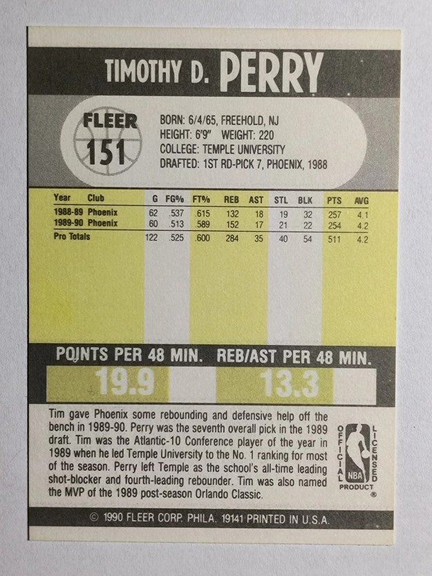 1990-91 Fleer #151 Tim Perry