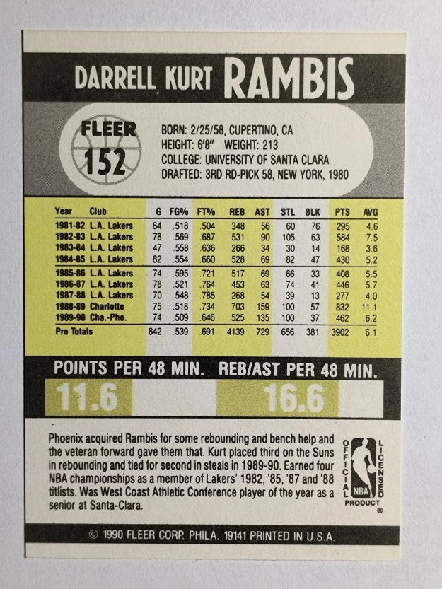 1990-91 Fleer #152 Kurt Rambis