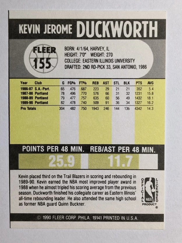 1990-91 Fleer #155 Kevin Duckworth
