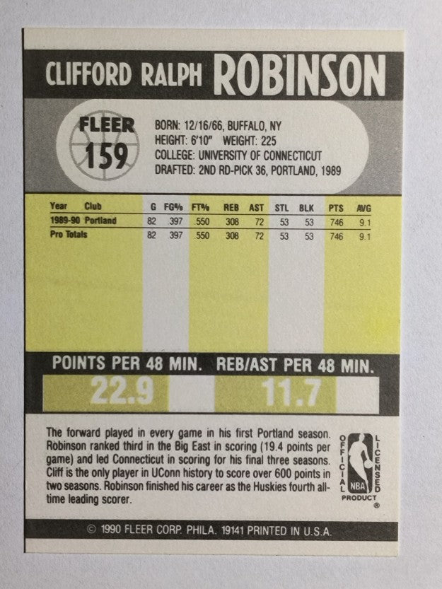 1990-91 Fleer #159 Clifford Robinson RC