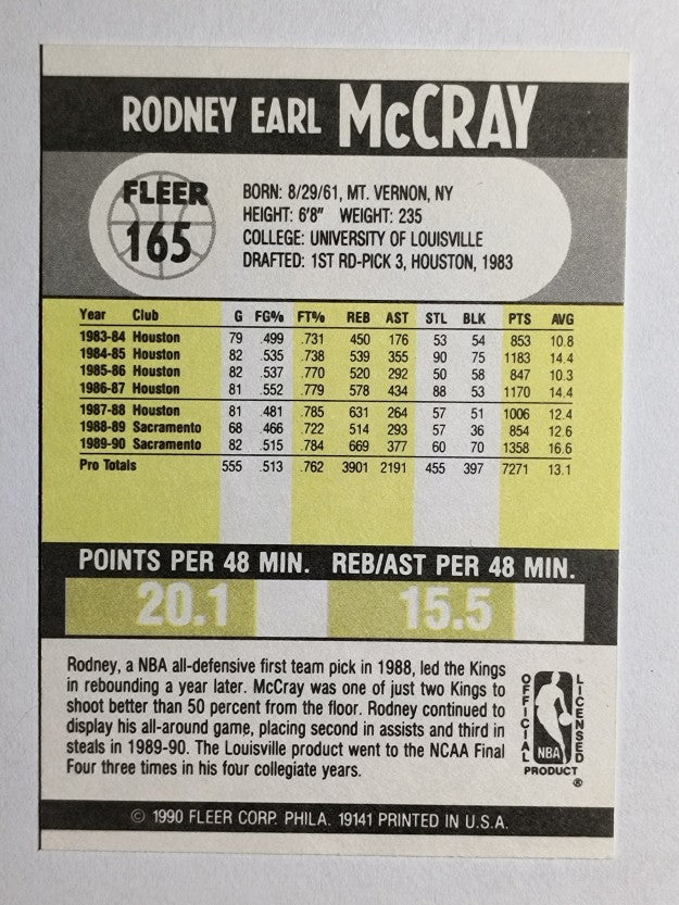 1990-91 Fleer #165 Rodney McCray