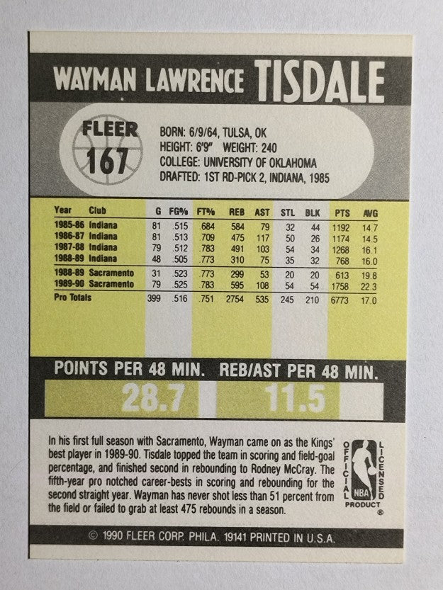 1990-91 Fleer #167 Wayman Tisdale