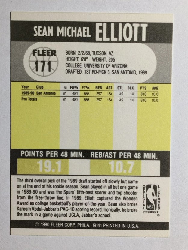 1990-91 Fleer #171 Sean Elliott RC