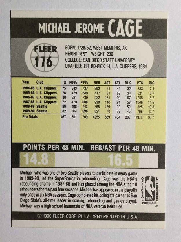 1990-91 Fleer #176 Michael Cage