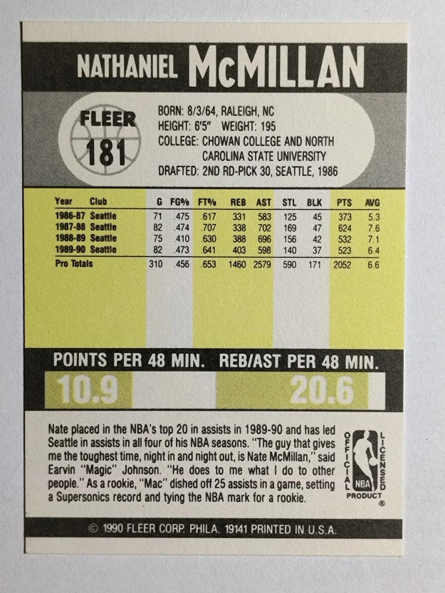 1990-91 Fleer #181 Nate McMillan