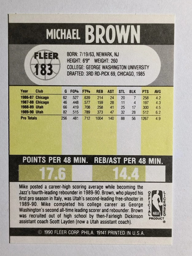 1990-91 Fleer #183 Mike Brown