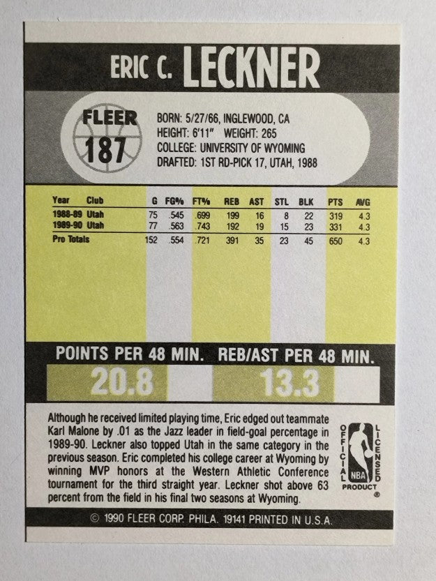 1990-91 Fleer #187 Eric Leckner