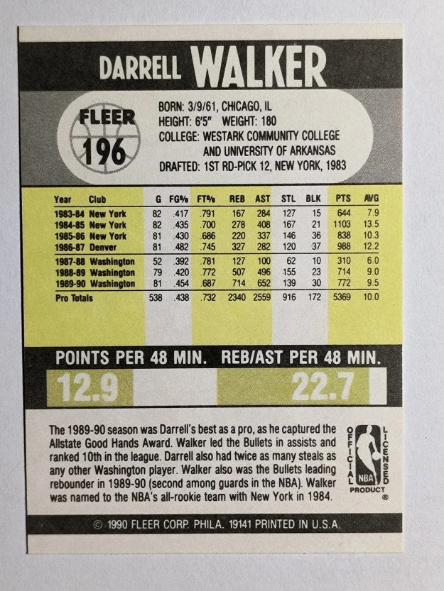 1990-91 Fleer #196 Darrell Walker