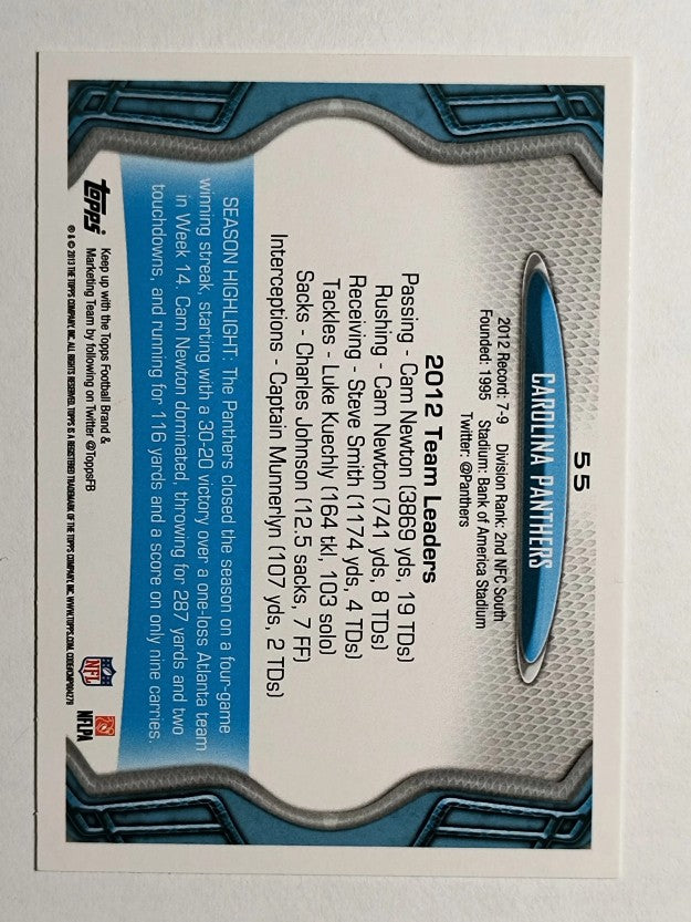 2013 Topps #55 Carolina Panthers/offensive huddle/Cam Newton
