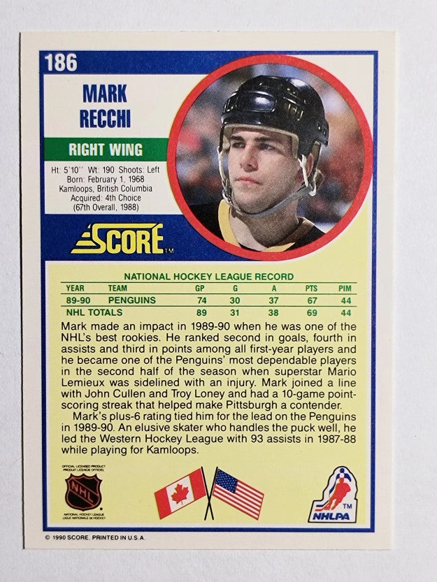 1990-91 Score #186 Mark Recchi RC