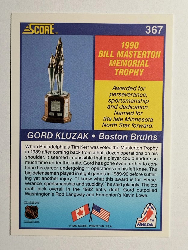 1990-91 Score #367 Gord Kluzak Mast