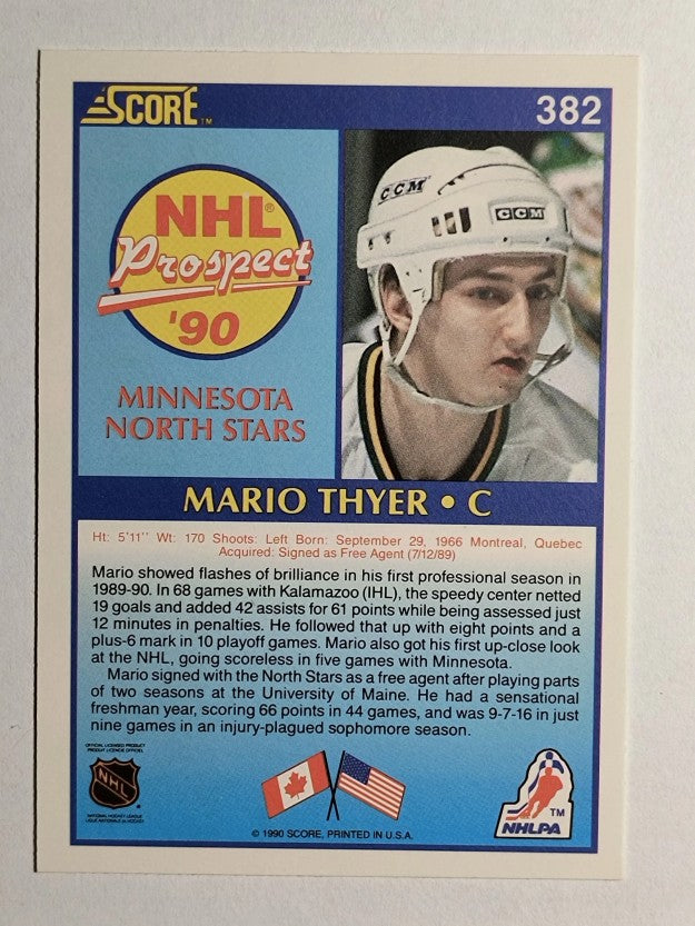 1990-91 Score #382 Mario Thyer RC