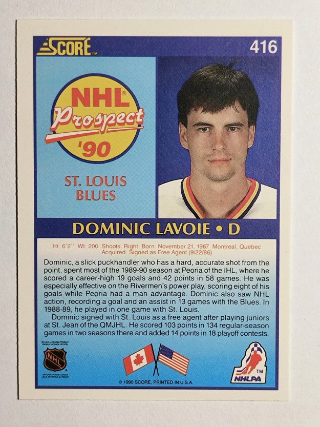 1990-91 Score #416 Dominic Lavoie RC