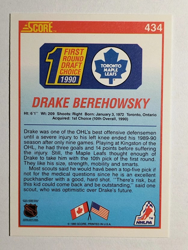 1990-91 Score #434 Drake Berehowsky RC
