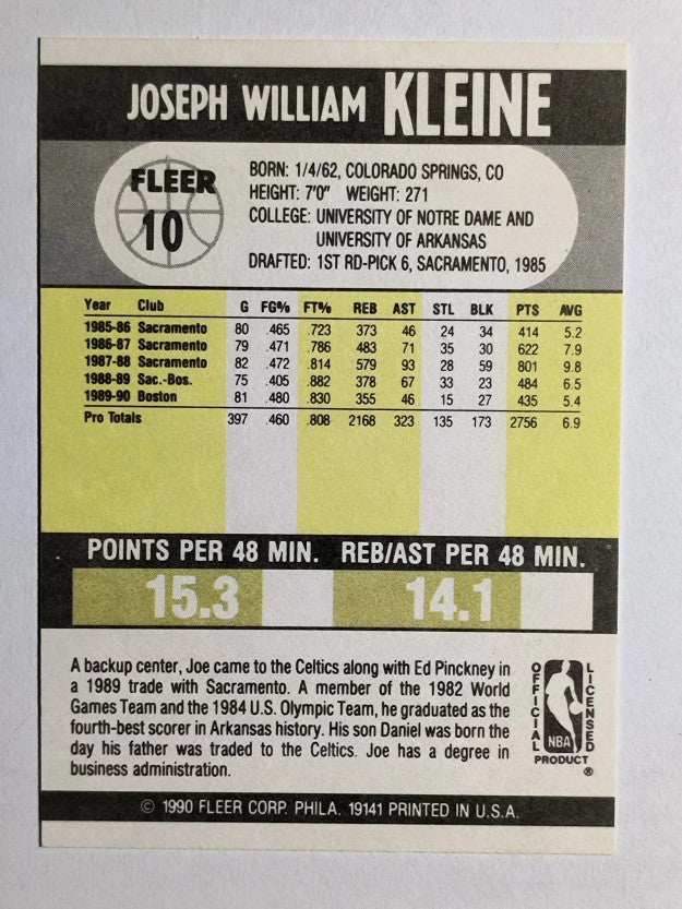 1990-91 Fleer #10 Joe Kleine