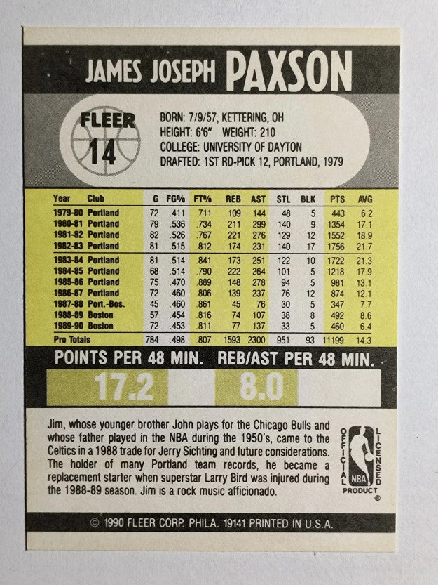 1990-91 Fleer #14 Jim Paxson