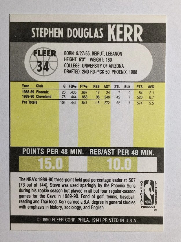 1990-91 Fleer #34 Steve Kerr