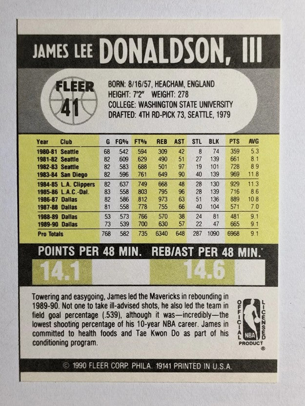 1990-91 Fleer #41 James Donaldson