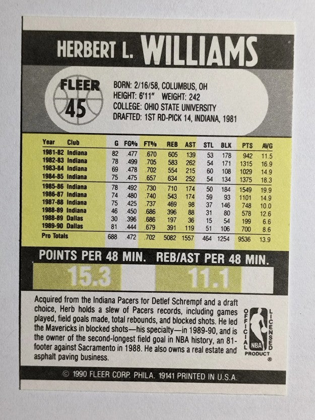 1990-91 Fleer #45 Herb Williams