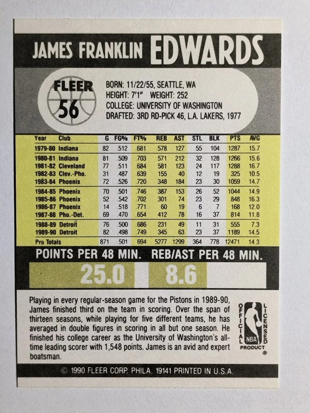 1990-91 Fleer #56 James Edwards