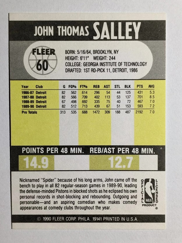1990-91 Fleer #60 John Salley