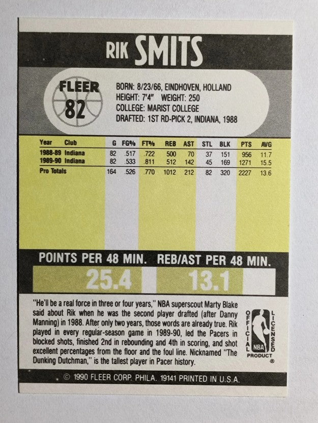 1990-91 Fleer #82 Rik Smits